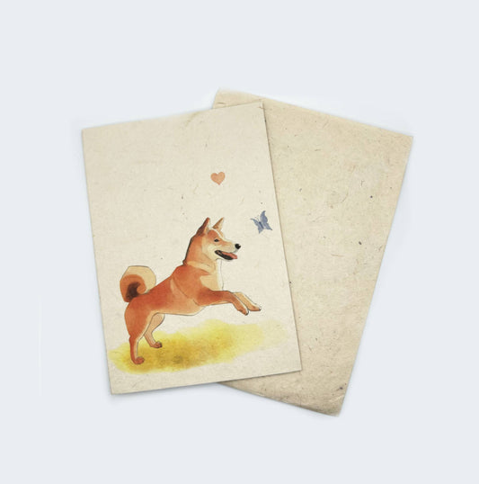 Grußkarte A6, Lokta-Papier, handgezeichnete Kunst, Shiba Inu
