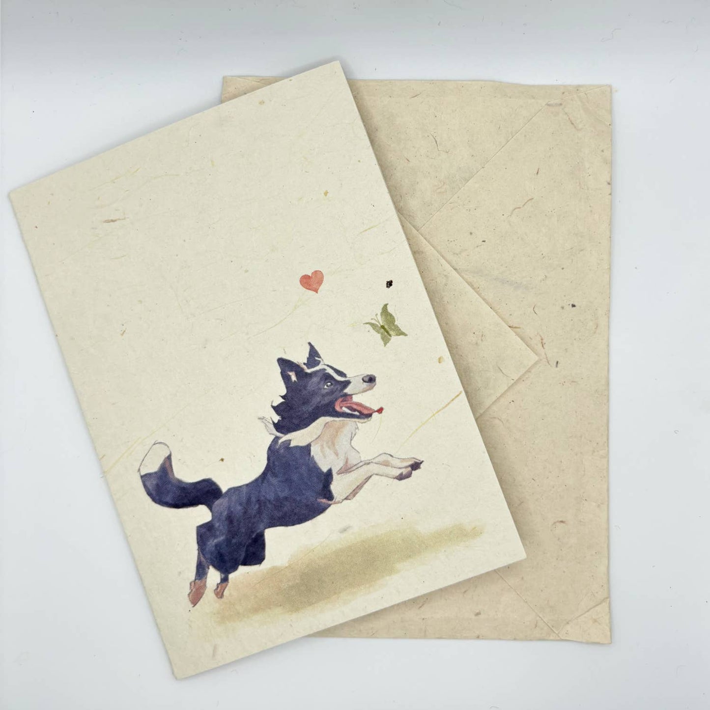 Grußkarte A6, Lokta-Papier, handgezeichnete Kunst, Border Collie