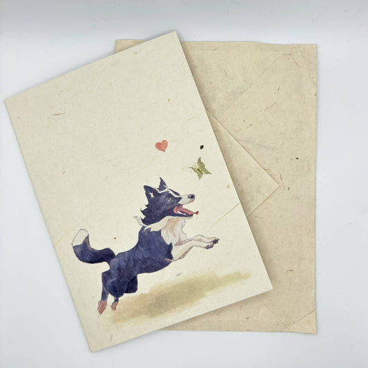 Grußkarte A6, Lokta-Papier, handgezeichnete Kunst, Border Collie