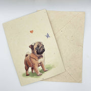 Grusskarte A6, Gedruckt auf Lokta-Papier, Handgezeichnet, Mops