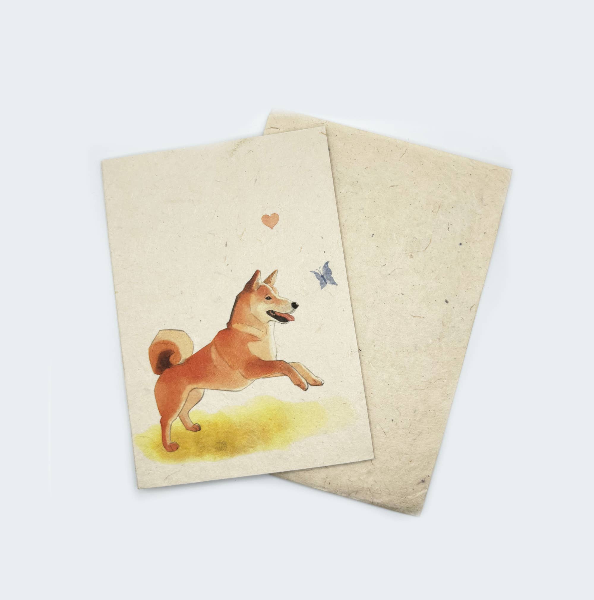 Grusskarte A6, Lokta-Papier, handgezeichnete Kunst, Shiba Inu