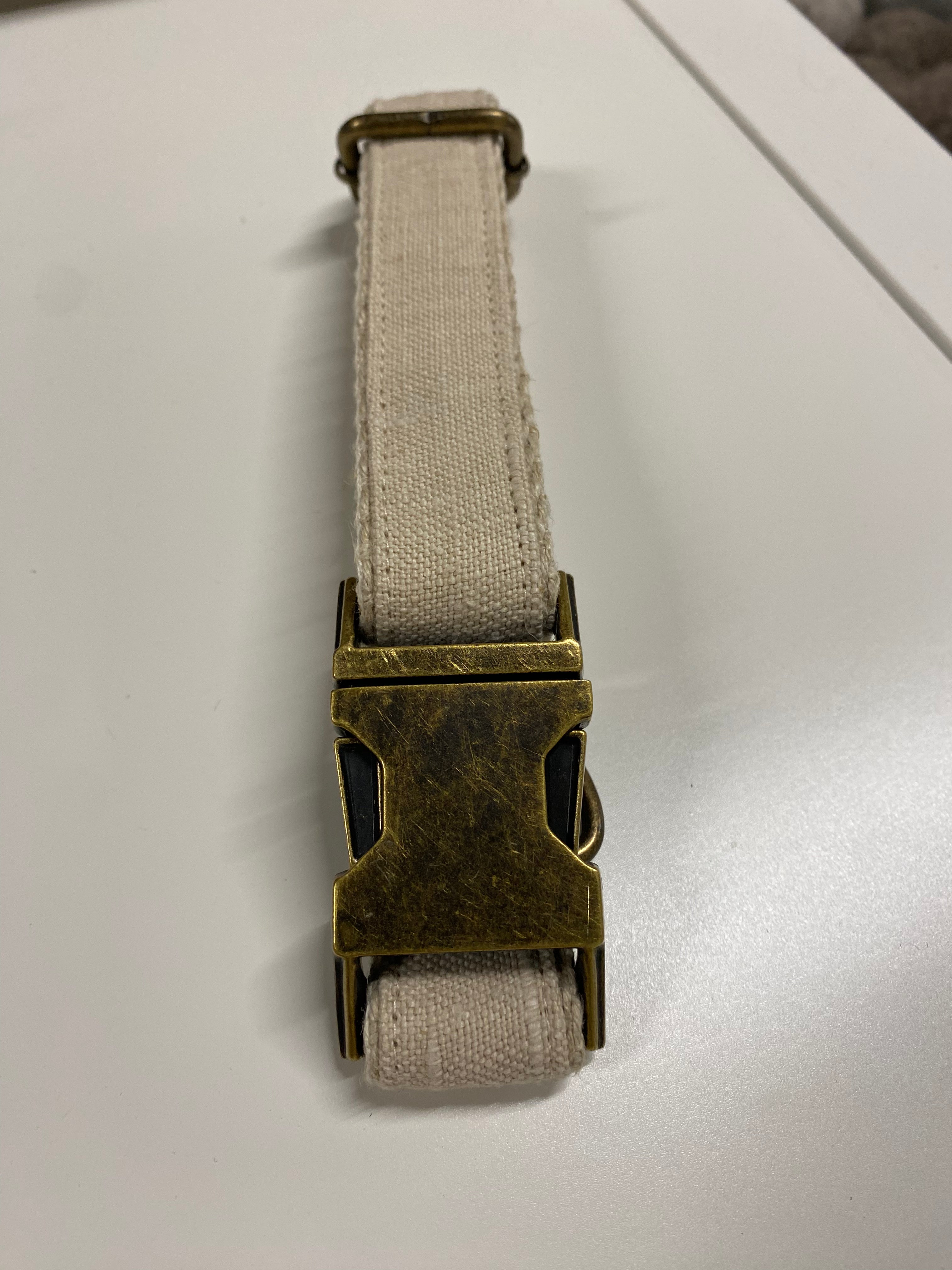 Natürliches Hanf-Hundehalsband Antikes Messing / L bis 58cm