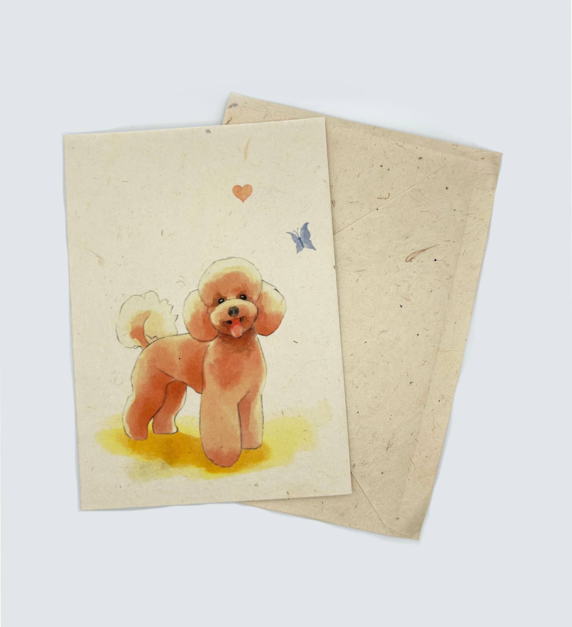 Grusskarte A6, Gedrucktes Lokta-Papier, Handgezeichnet, Pudel