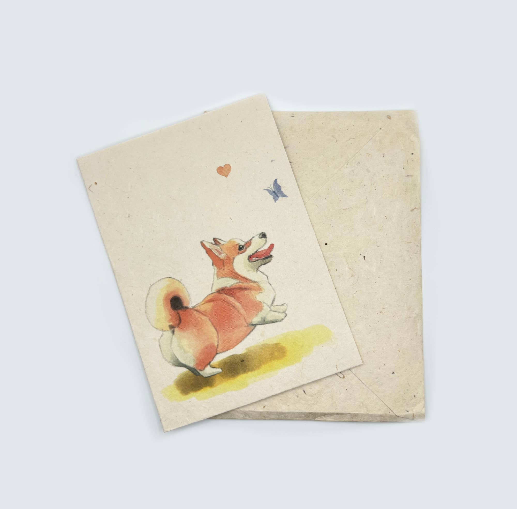 Grusskarte A6, Lokta-Papier, handgezeichnete Kunst, Corgi