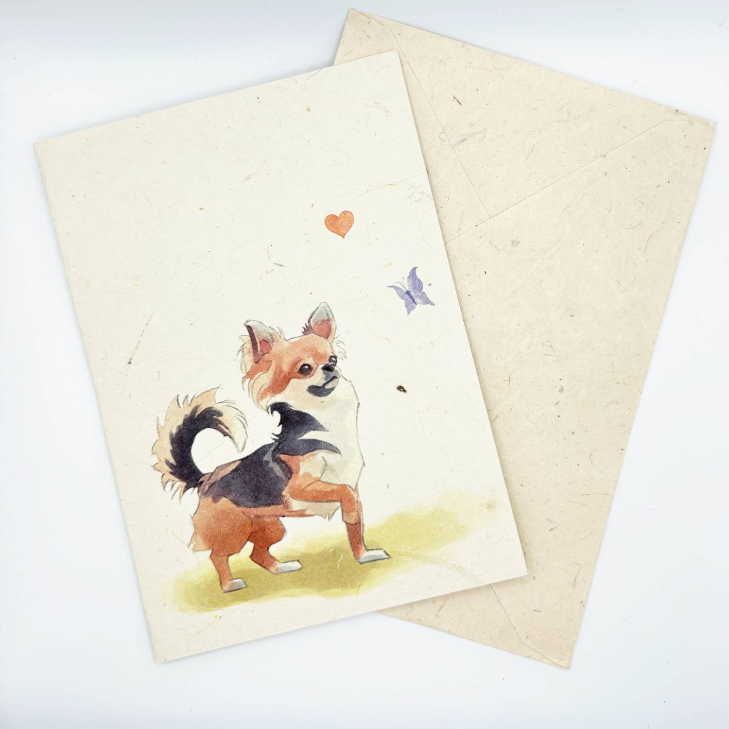 Grusskarte A6, Lokta-Papier, handgezeichnete Kunst, Chihuahua