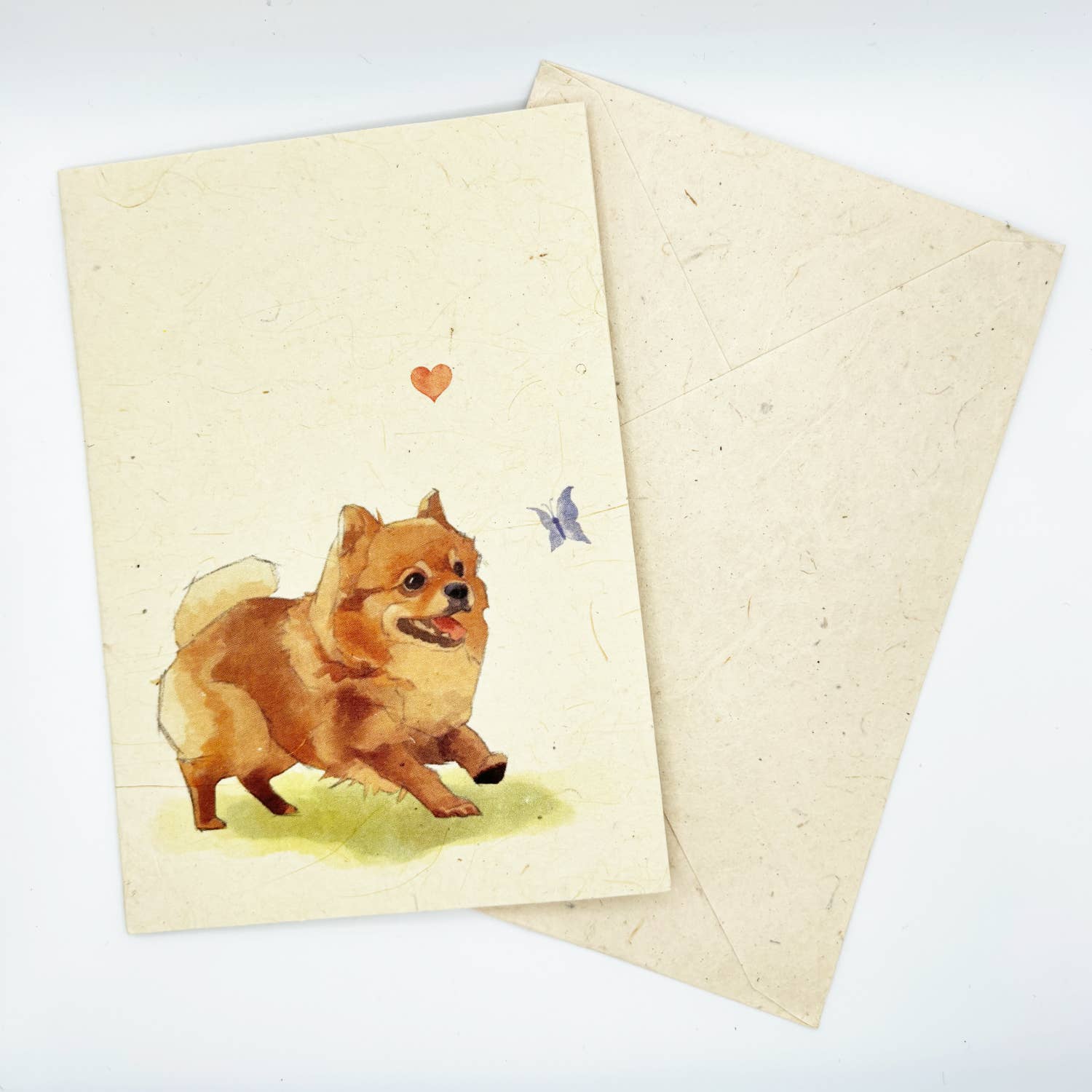 Grusskarte A6, Lokta-Papier, handgezeichnete Kunst, Pomeranian