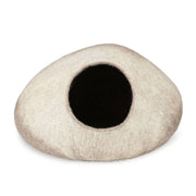 Katzenhöhle Weiss Braun, 100% Wolle, Nassgefilzt, Handgefertigt