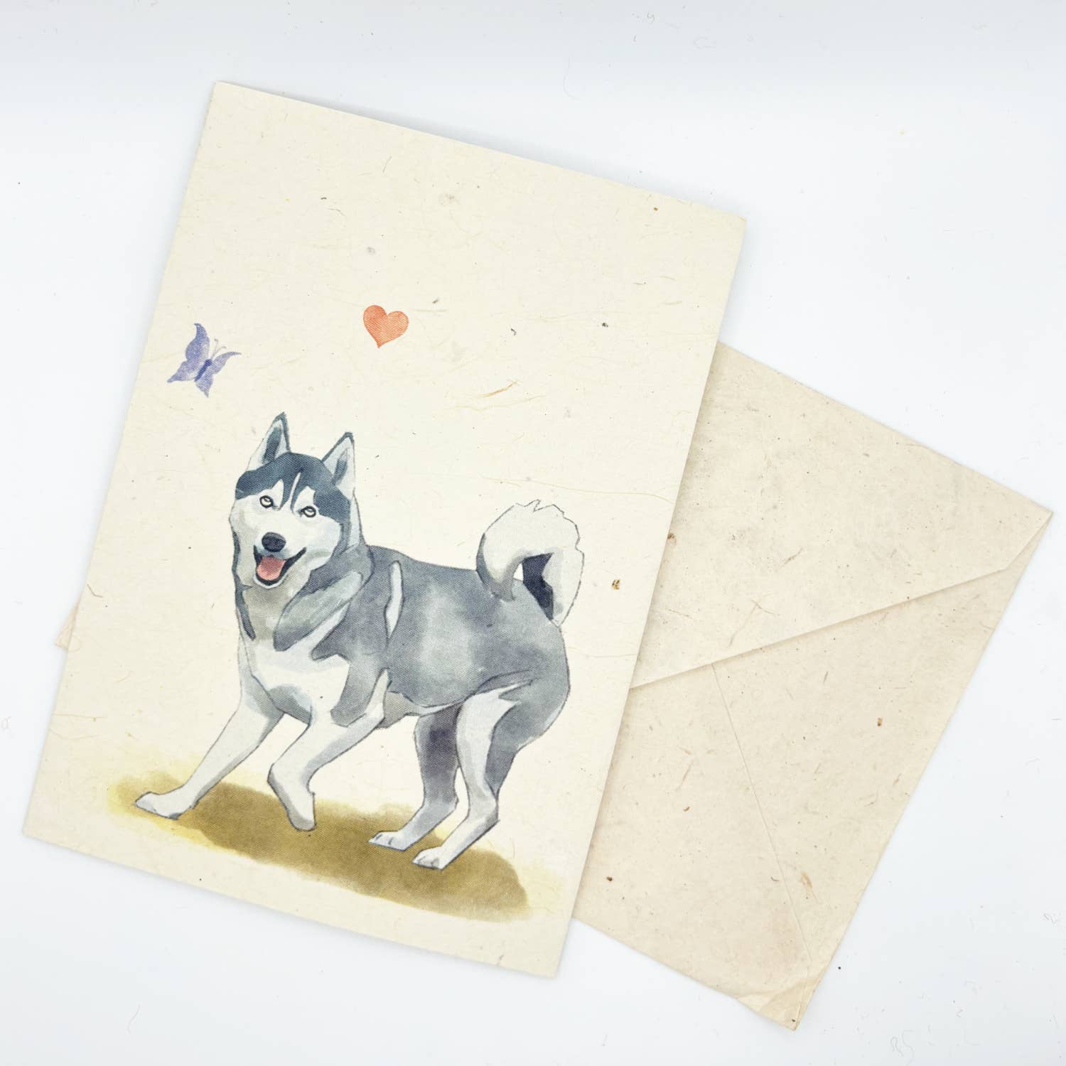 Grusskarte A6, Gedrucktes Lokta-Papier, Handgezeichnete Kunst, Husky